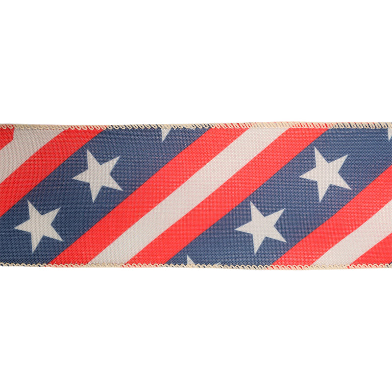 2 1/2 Wired Ribbon | Stars/Stripes Bias Cut | 10 Yard Roll