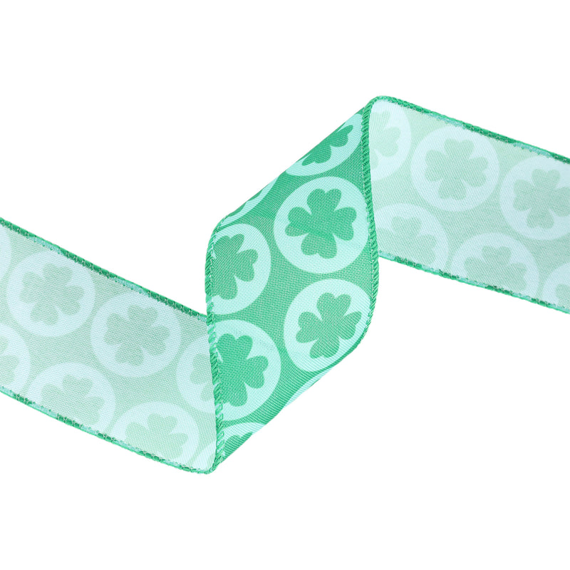 2 1/2 Wired Ribbon | Green Four Leaf Clover | 10 Yard Roll