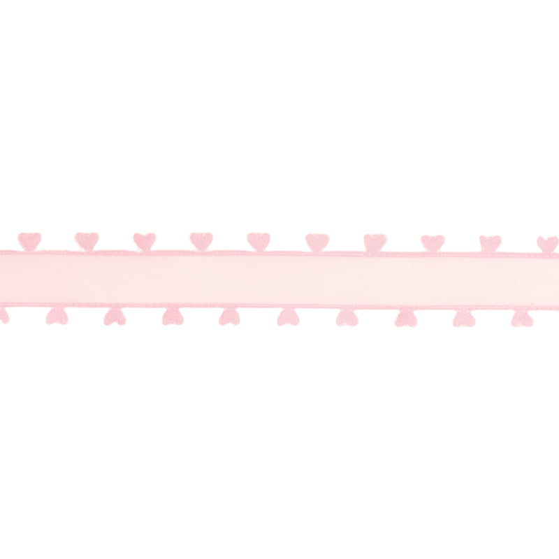 1" Organza Trim | Heart Edging Pink | 10 Yard Roll