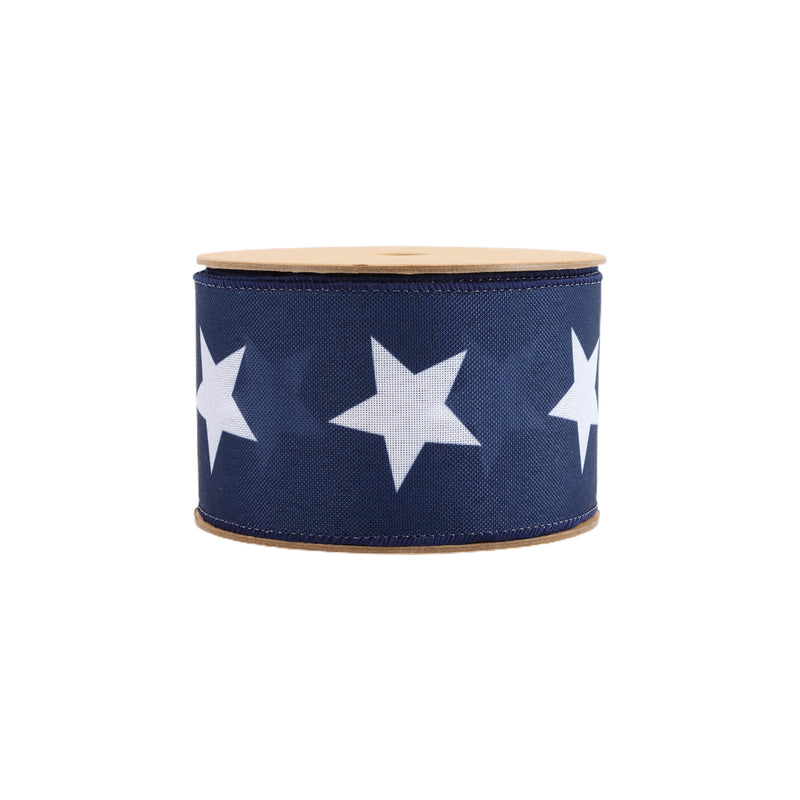 2 1/2 Wired Ribbon | Blue w/ Large White Stars | 10 Yard Roll