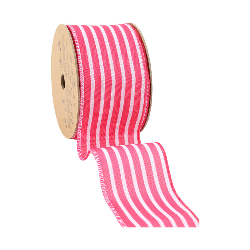 2 1/2 Wired Ribbon | Hot Pink/White Stripe | 10 Yard Roll