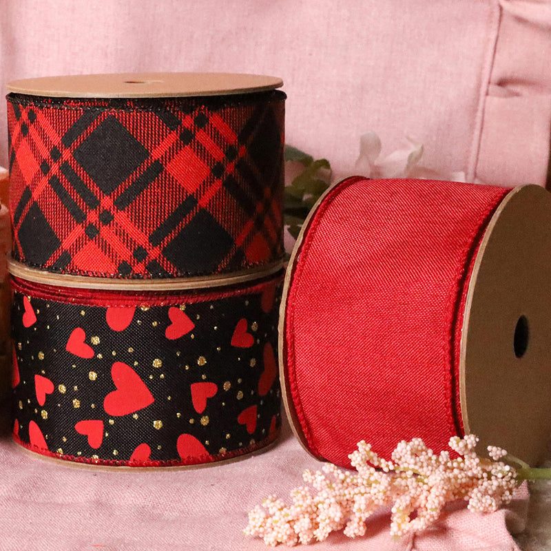 2 1/2 Wired Ribbon | Bright Red Linen | 10 Yard Roll