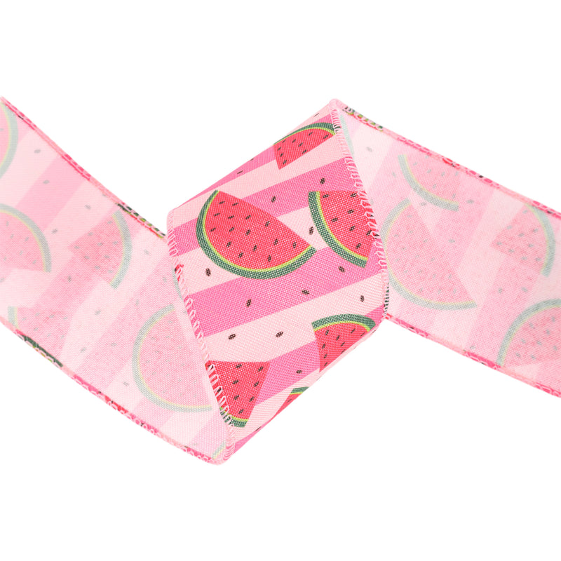 2 1/2" Wired Ribbon | Pink Striped Watermelon Slice | 10 Yard Roll