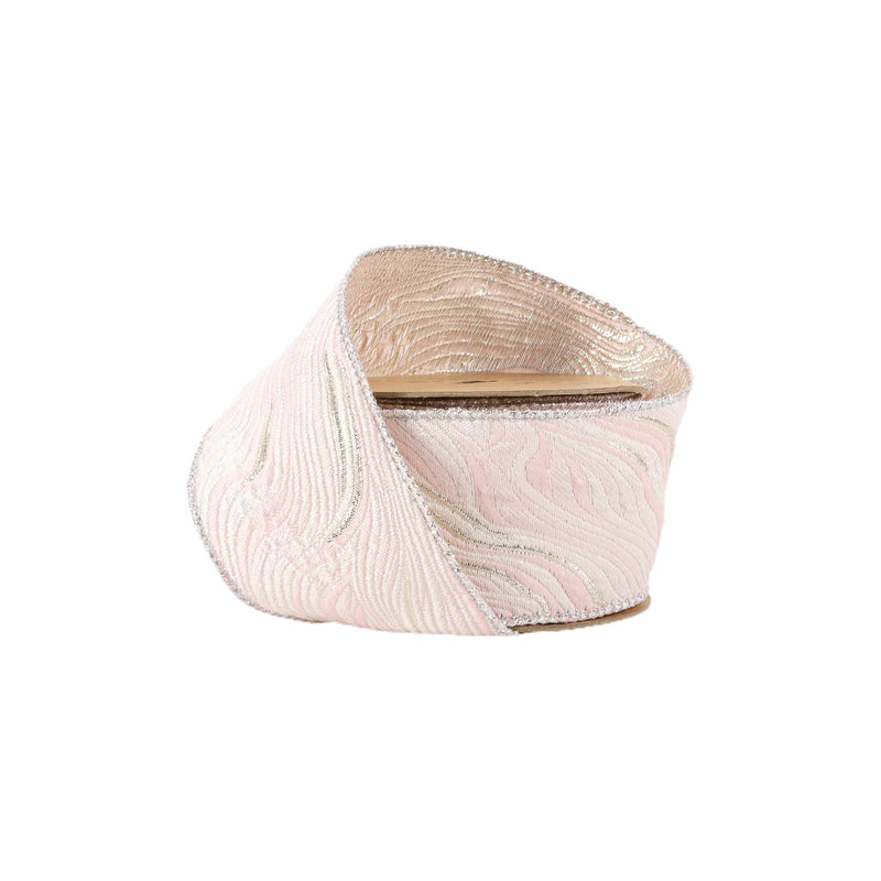 2 1/2" Wired Woven Agate Ribbon | Pink/Silver | 10 Yard Roll