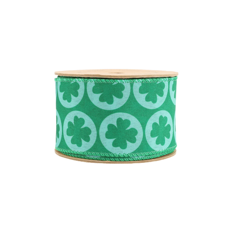 2 1/2 Wired Ribbon | Green Four Leaf Clover | 10 Yard Roll