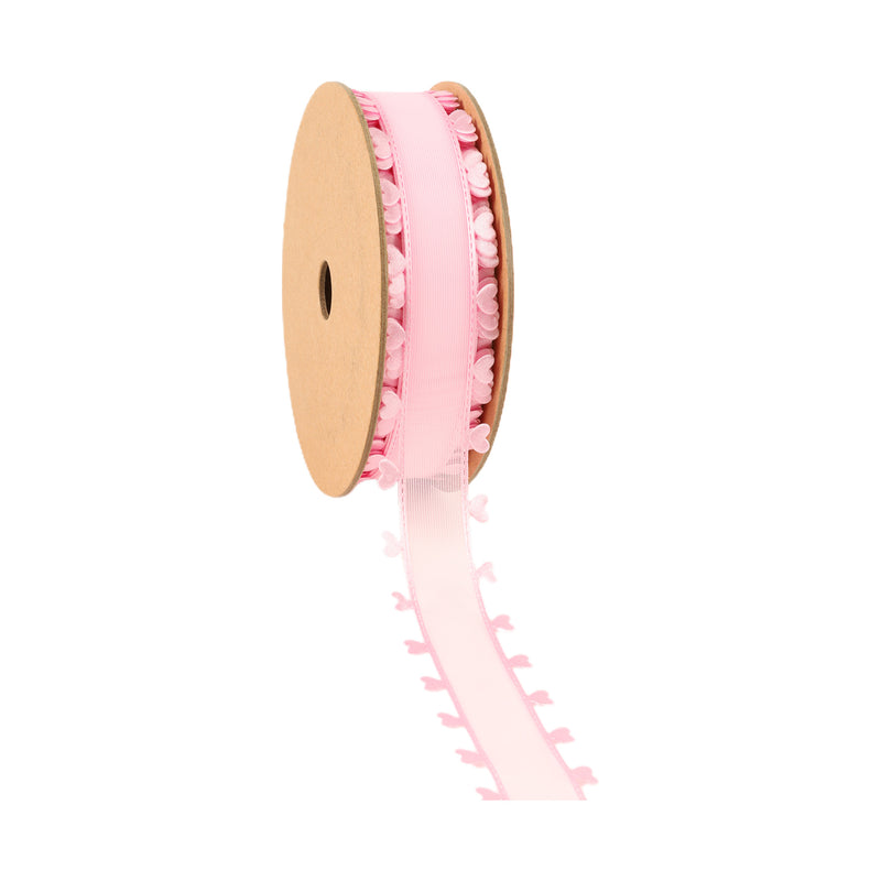 1" Organza Trim | Heart Edging Pink | 10 Yard Roll