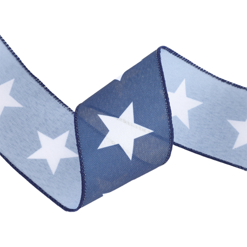 2 1/2 Wired Ribbon | Blue w/ Large White Stars | 10 Yard Roll