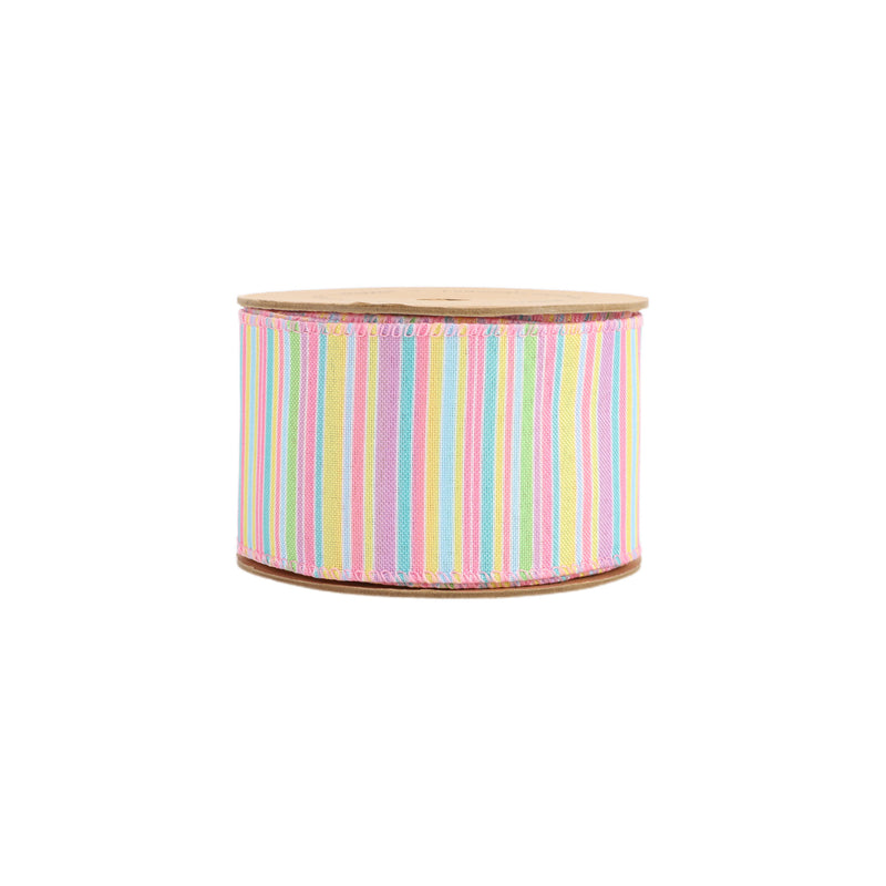 2 1/2" Wired Ribbon | Pastel Horizontal Stripe | 10 Yard Roll