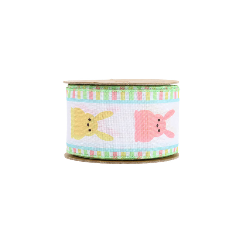 2 1/2" Wired Ribbon | White w/ Pink/Yellow Bunny Fronts | 10 Yard Roll