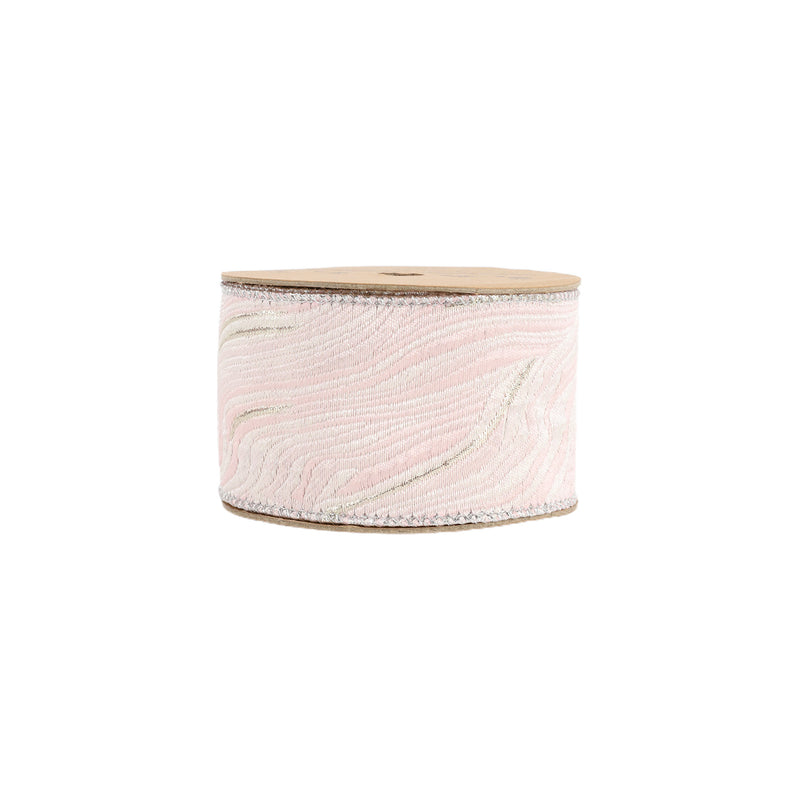 2 1/2" Wired Woven Agate Ribbon | Pink/Silver | 10 Yard Roll