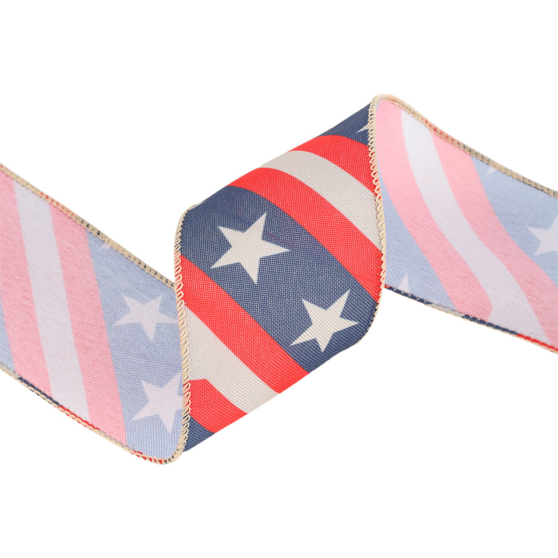 2 1/2 Wired Ribbon | Stars/Stripes Bias Cut | 10 Yard Roll