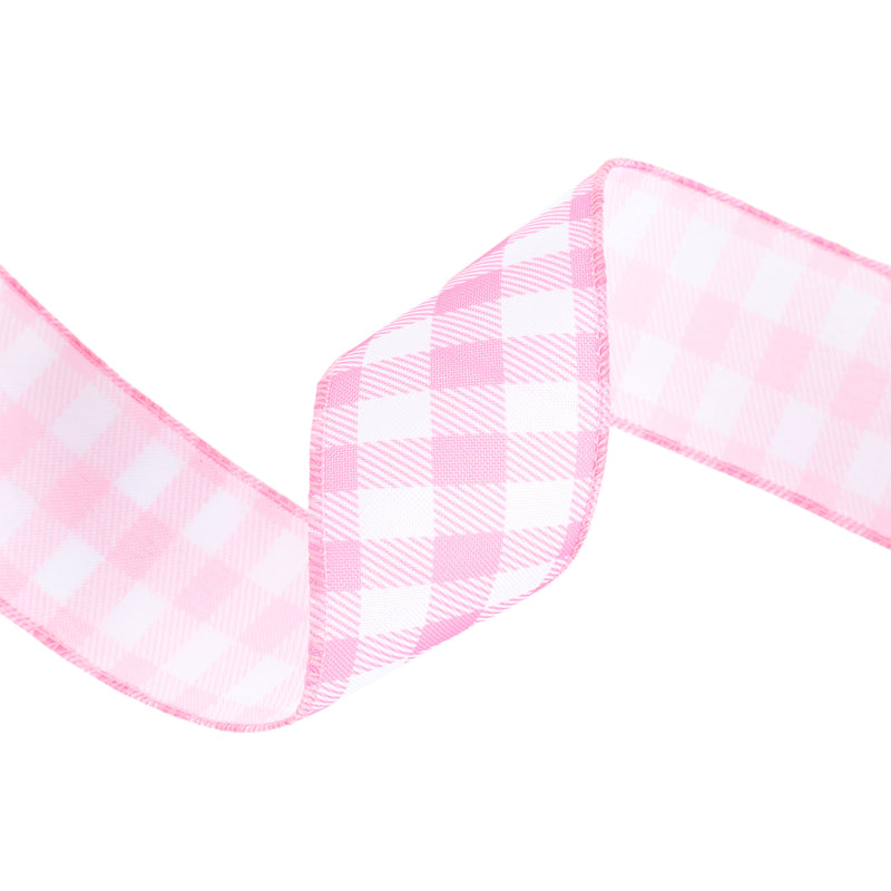 2 1/2" Wired Ribbon | White/Spring Pink Gingham | 10 Yard Roll