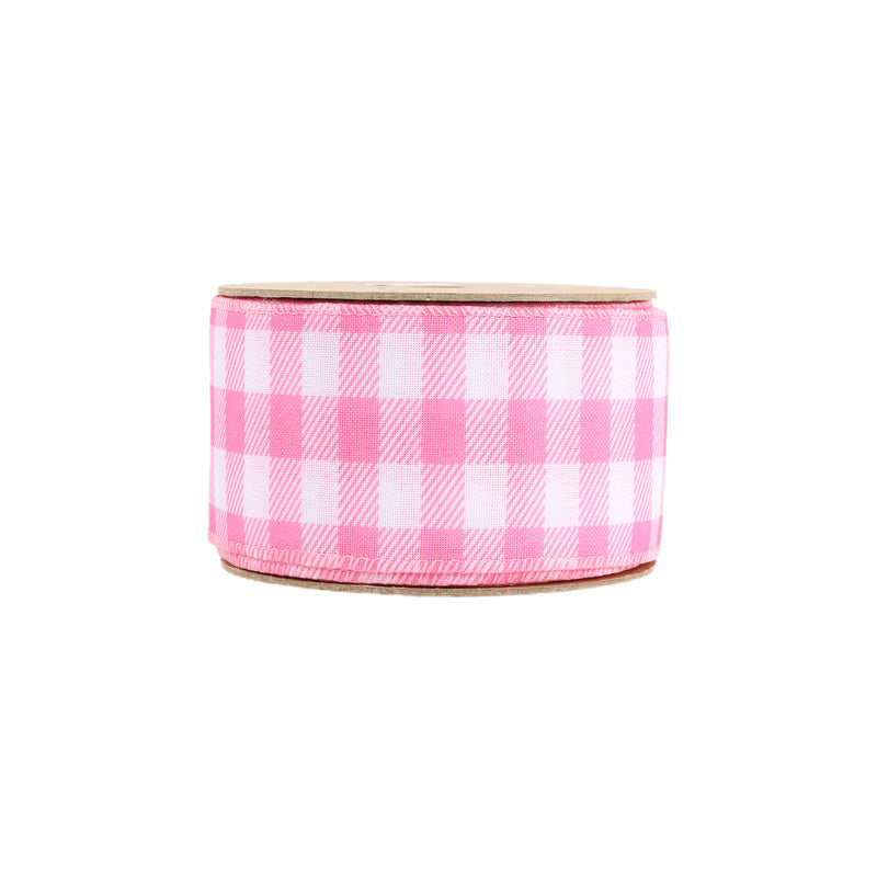 2 1/2" Wired Ribbon | White/Spring Pink Gingham | 10 Yard Roll