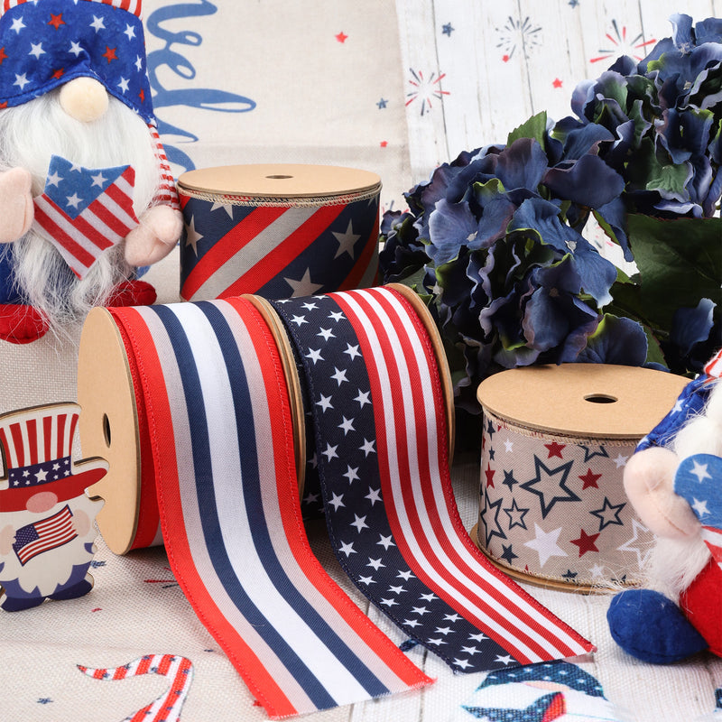 2 1/2 Wired Ribbon | Stars/Stripes Flag | 10 Yard Roll