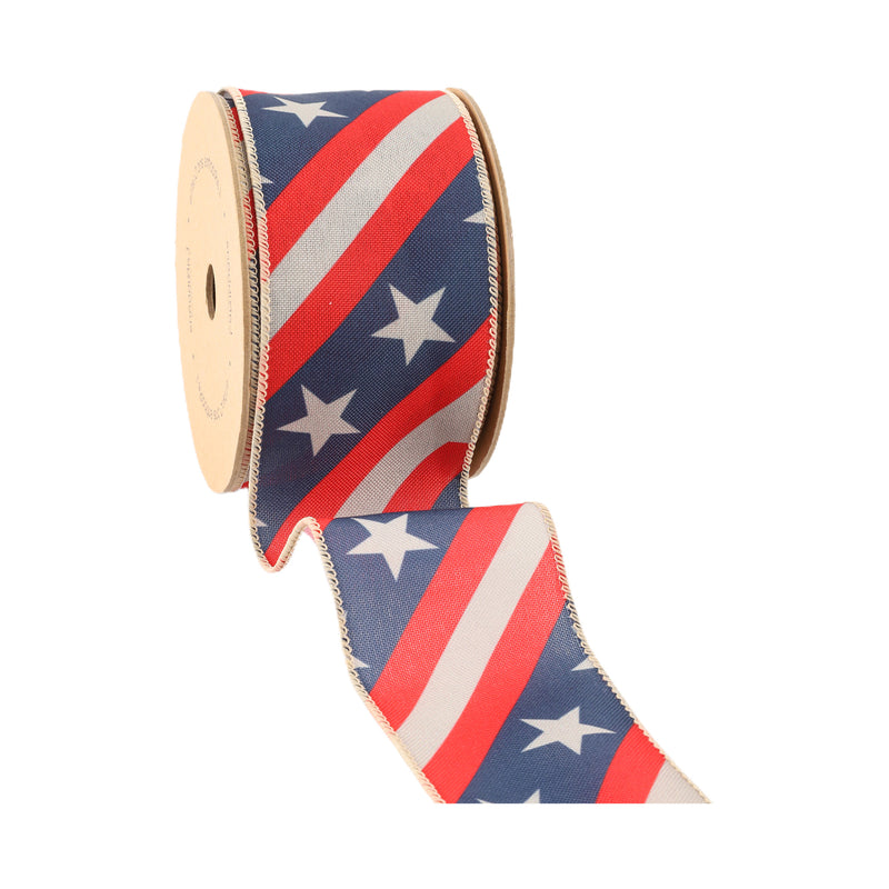 2 1/2 Wired Ribbon | Stars/Stripes Bias Cut | 10 Yard Roll