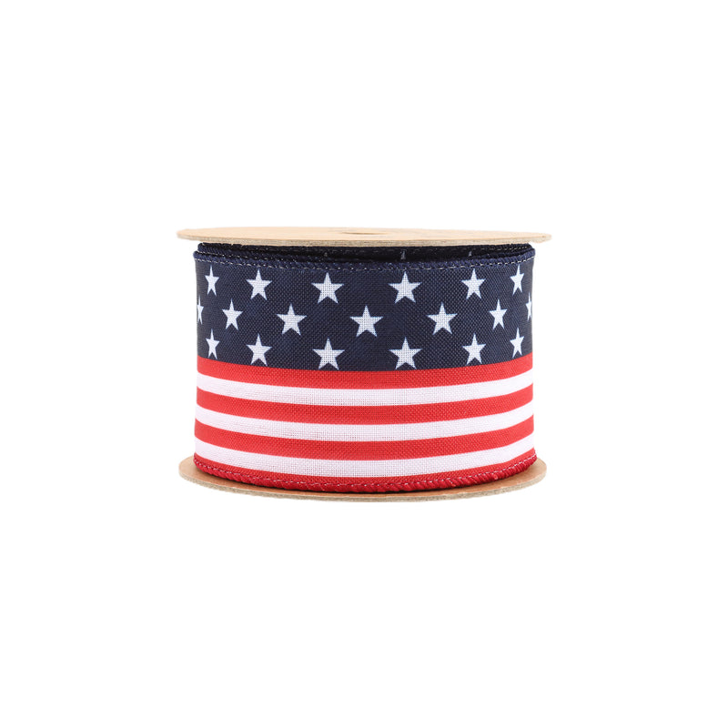 2 1/2 Wired Ribbon | Stars/Stripes Flag | 10 Yard Roll