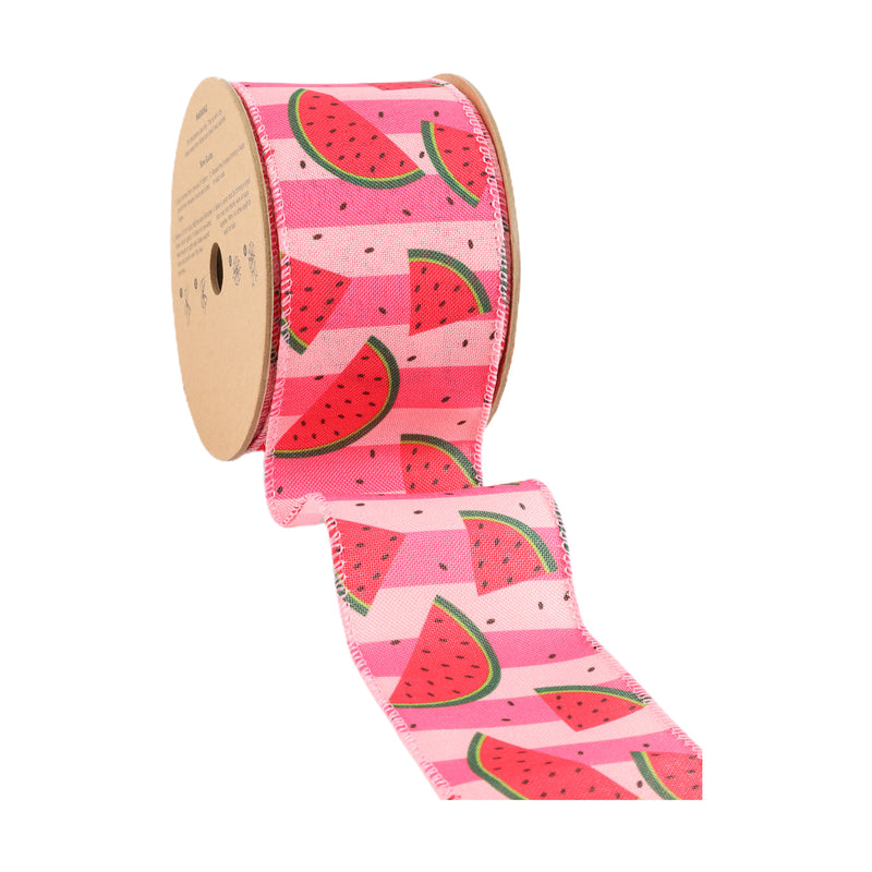 2 1/2" Wired Ribbon | Pink Striped Watermelon Slice | 10 Yard Roll