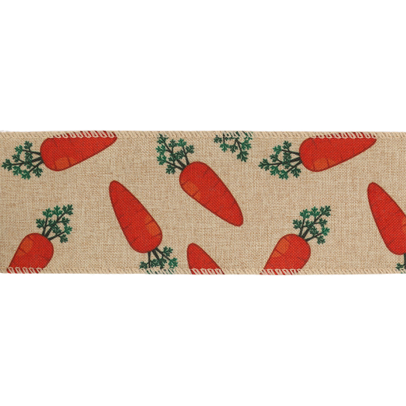 2 1/2" Wired Ribbon | Carrot on Natural Linen | 10 Yard Roll