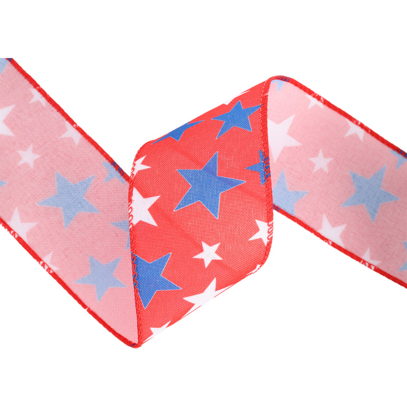 2 1/2 Wired Ribbon | Red w/ White/Blue Stars | 10 Yard Roll