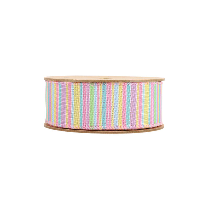 1 1/2" Wired Ribbon | Pastel Horizontal Stripe | 10 Yard Roll