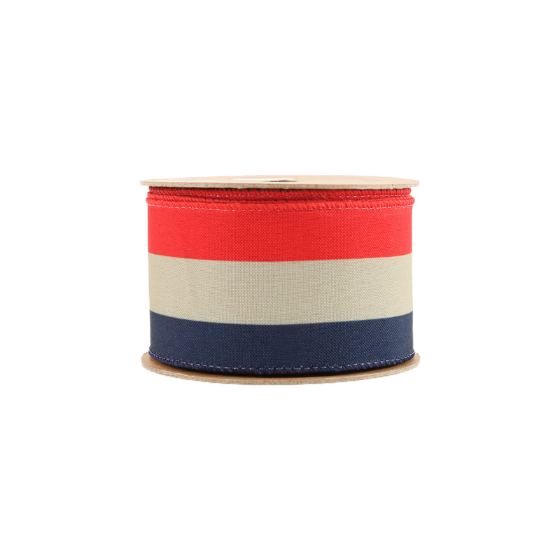 2 1/2 Wired Ribbon | Red/Natural/Blue Bunting Stripe | 10 Yard Roll