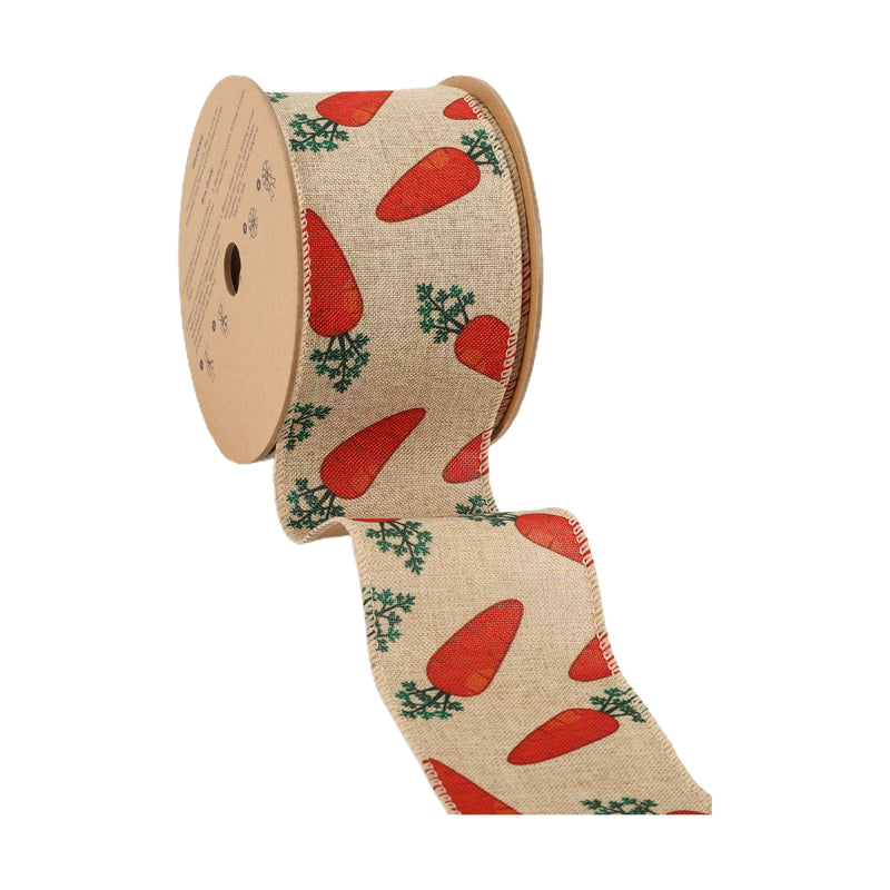 2 1/2" Wired Ribbon | Carrot on Natural Linen | 10 Yard Roll