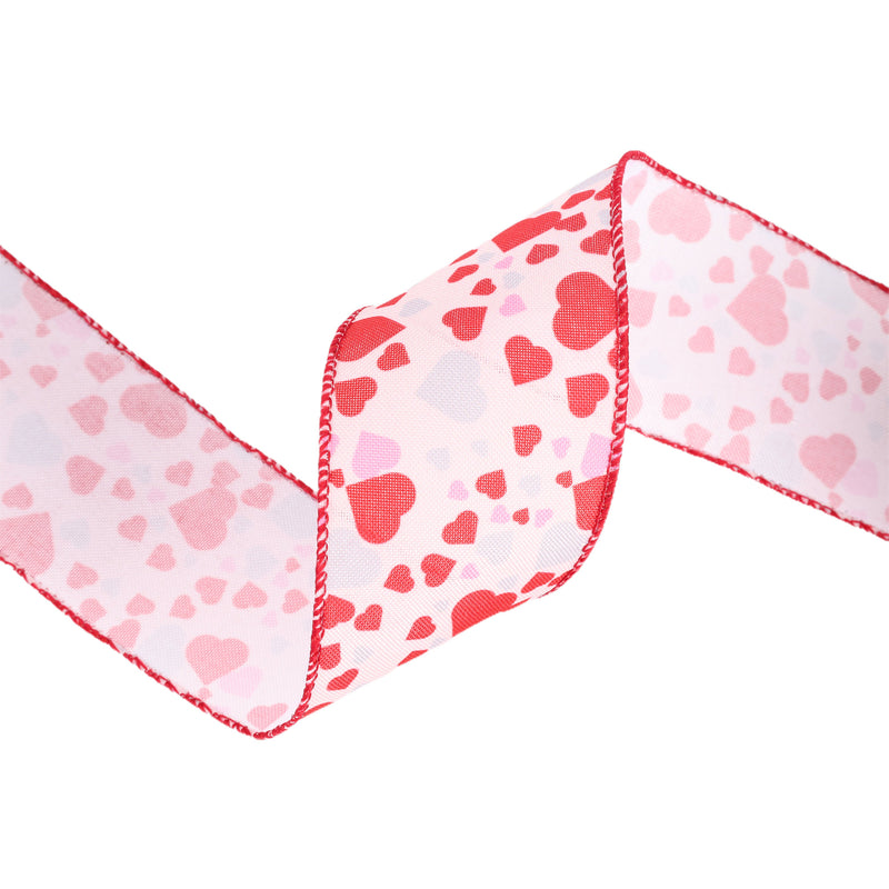 2 1/2 Wired Ribbon | Pink w/ Red/Pink/Lav Allover Hearts | 10 Yard Roll