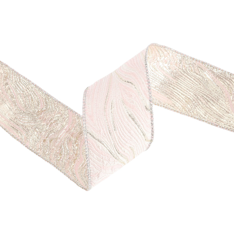 2 1/2" Wired Woven Agate Ribbon | Pink/Silver | 10 Yard Roll