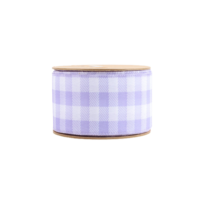 2 1/2" Wired Ribbon | White/Spring Lavender Gingham | 10 Yard Roll