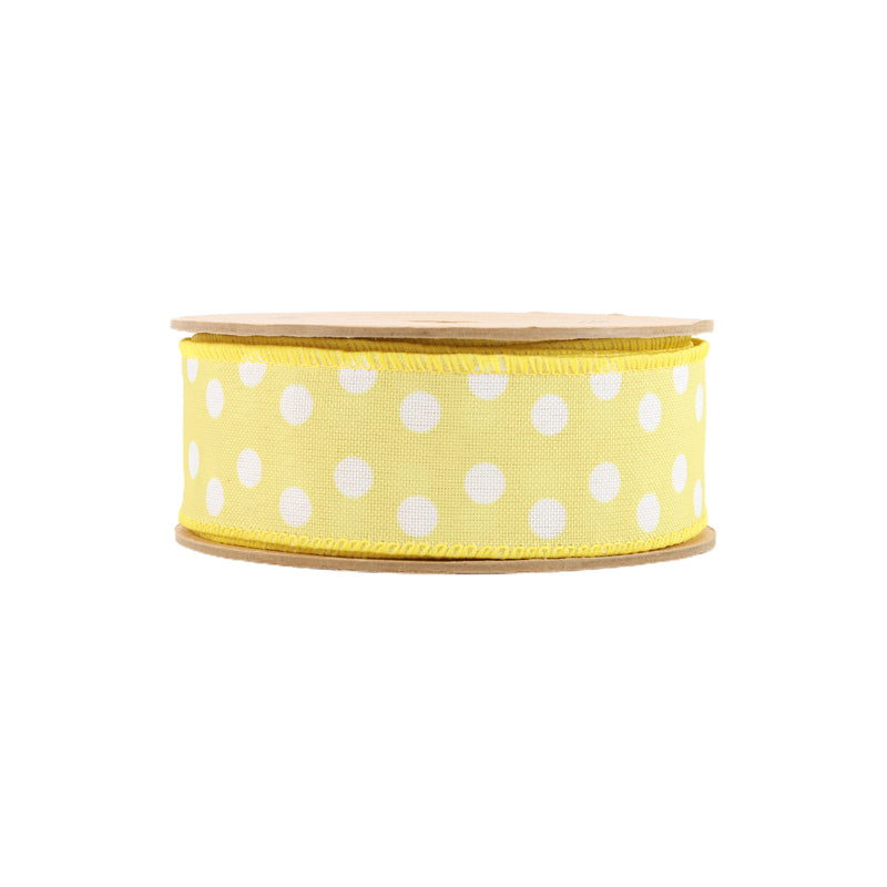 1 1/2" Wired Ribbon | Yellow w/ White Polka Dots | 10 Yard Roll