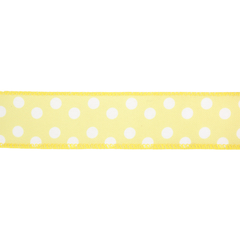 1 1/2" Wired Ribbon | Yellow w/ White Polka Dots | 10 Yard Roll