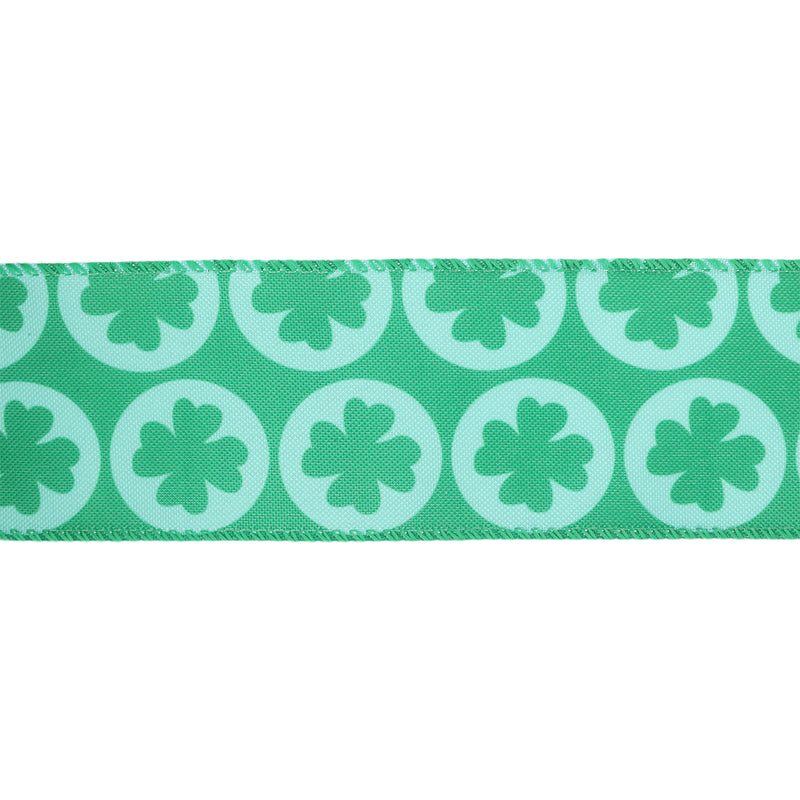 2 1/2 Wired Ribbon | Green Four Leaf Clover | 10 Yard Roll