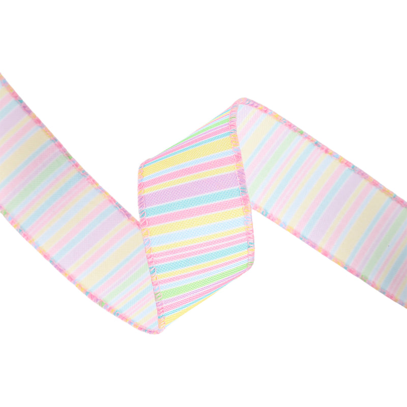 1 1/2" Wired Ribbon | Pastel Horizontal Stripe | 10 Yard Roll