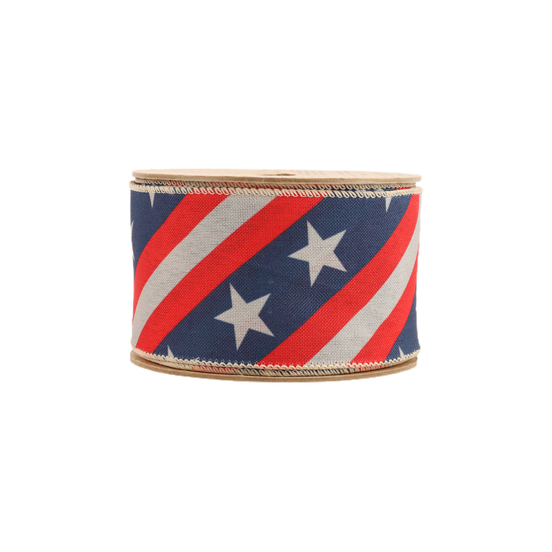 2 1/2 Wired Ribbon | Stars/Stripes Bias Cut | 10 Yard Roll