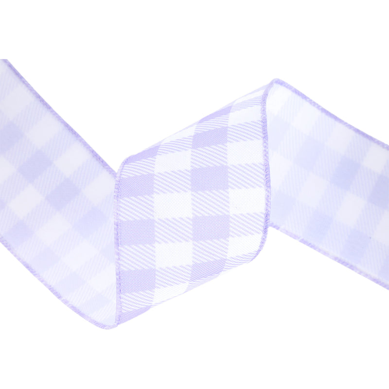 2 1/2" Wired Ribbon | White/Spring Lavender Gingham | 10 Yard Roll