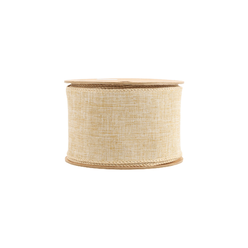 2 1/2 Wired Ribbon | Natural Linen | 10 Yard Roll