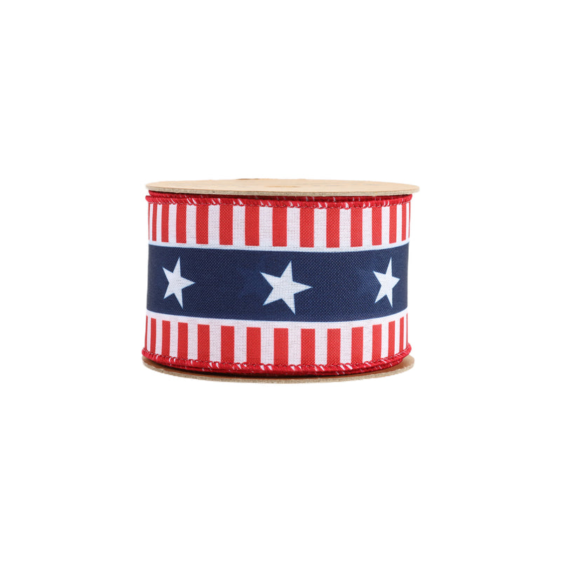 2 1/2 Wired Ribbon | Red/White/Blue Stars and Stripes | 10 Yard Roll