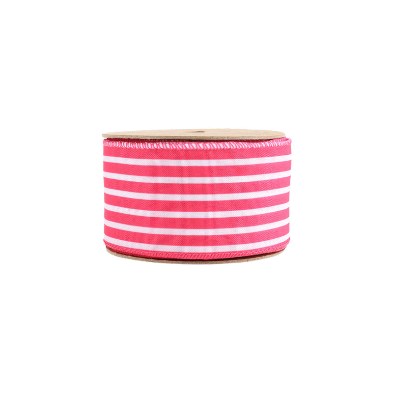 2 1/2 Wired Ribbon | Hot Pink/White Stripe | 10 Yard Roll