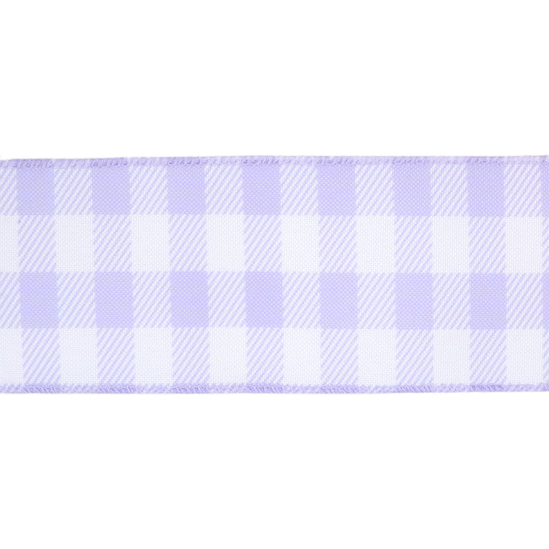 2 1/2" Wired Ribbon | White/Spring Lavender Gingham | 10 Yard Roll