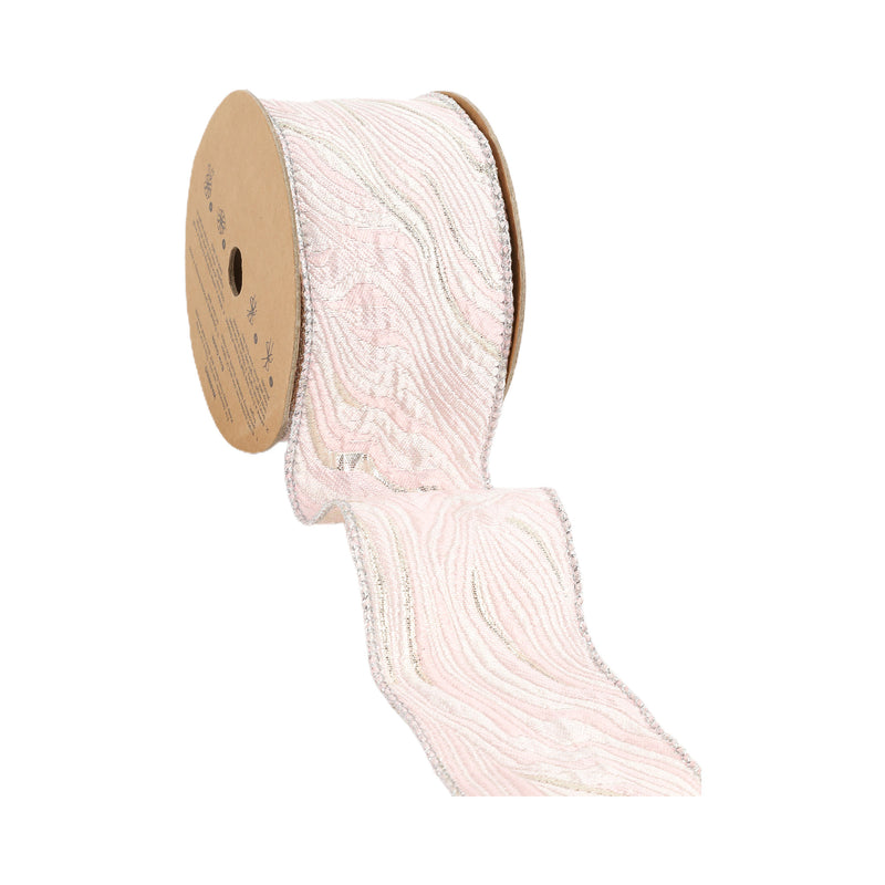 2 1/2" Wired Woven Agate Ribbon | Pink/Silver | 10 Yard Roll