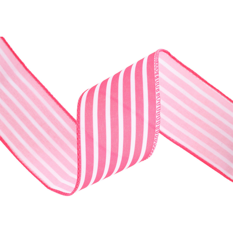 2 1/2 Wired Ribbon | Hot Pink/White Stripe | 10 Yard Roll