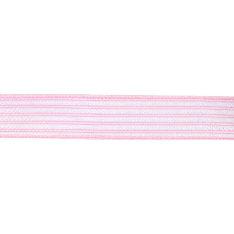 1 1/2" Wired Ribbon | White w/ Pink Ticking Stripes | 10 Yard Roll