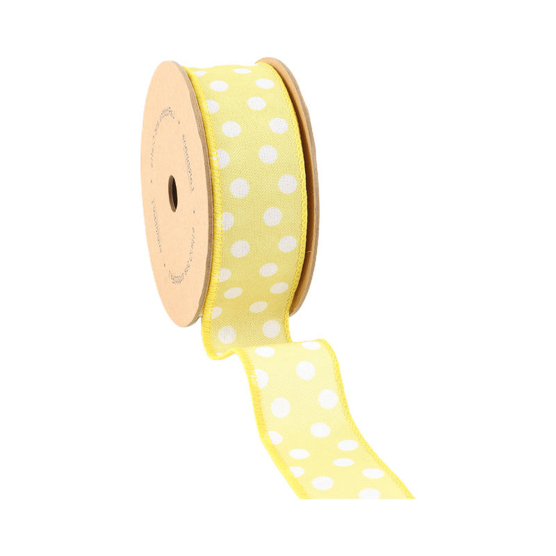 1 1/2" Wired Ribbon | Yellow w/ White Polka Dots | 10 Yard Roll