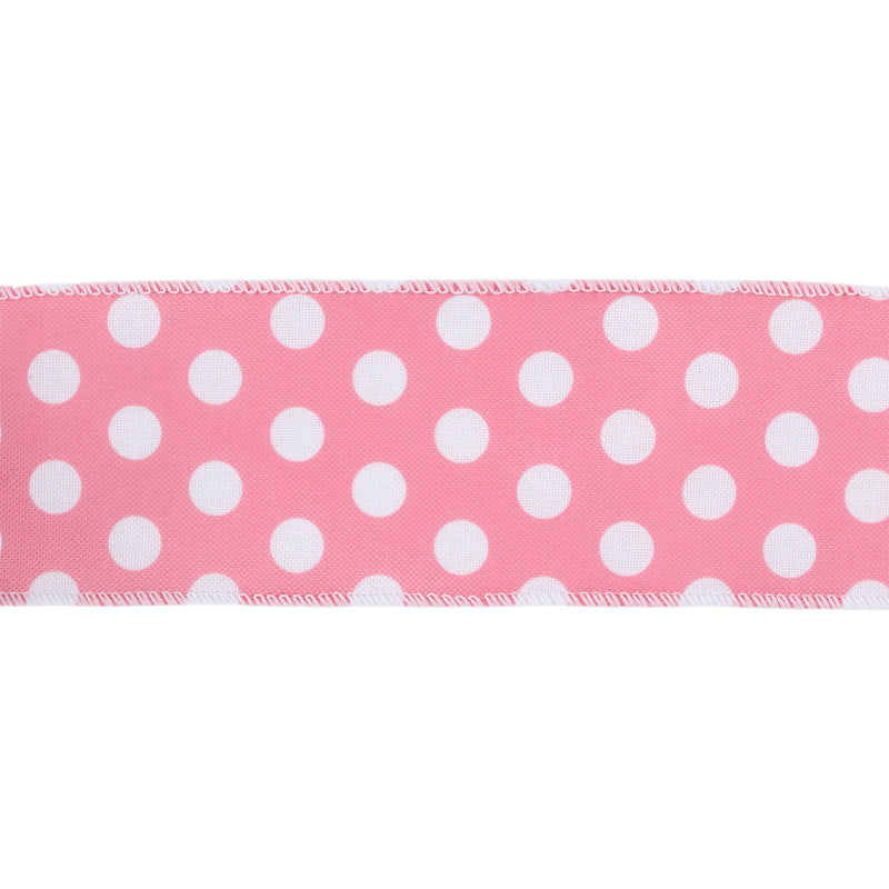 2 1/2 Wired Ribbon | Pink w/ White Polka Dot | 10 Yard Roll