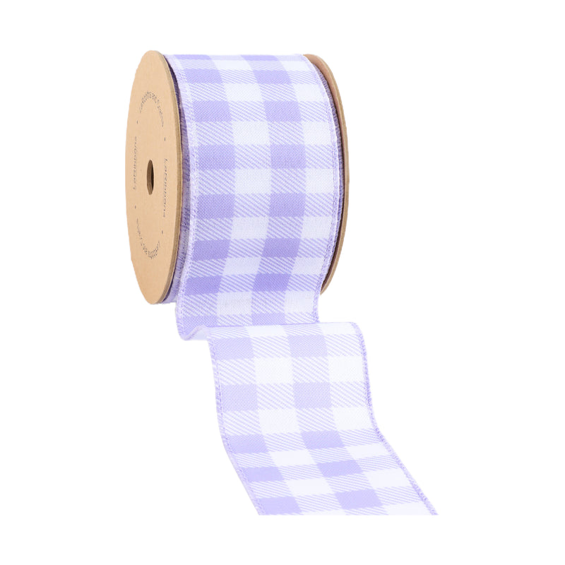 2 1/2" Wired Ribbon | White/Spring Lavender Gingham | 10 Yard Roll