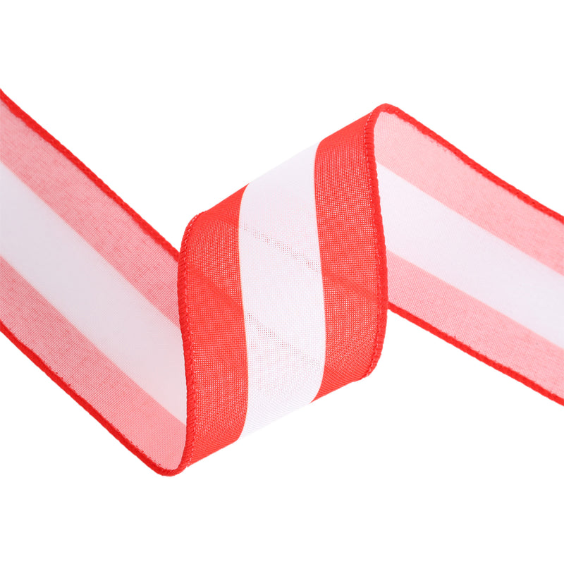 2 1/2 Wired Ribbon | Red/White Flag Stripe | 10 Yard Roll