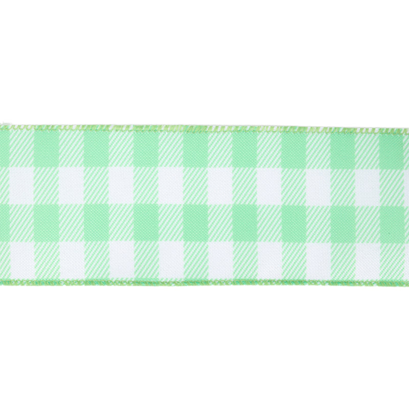 2 1/2" Wired Ribbon | White/Spring Green Gingham | 10 Yard Roll