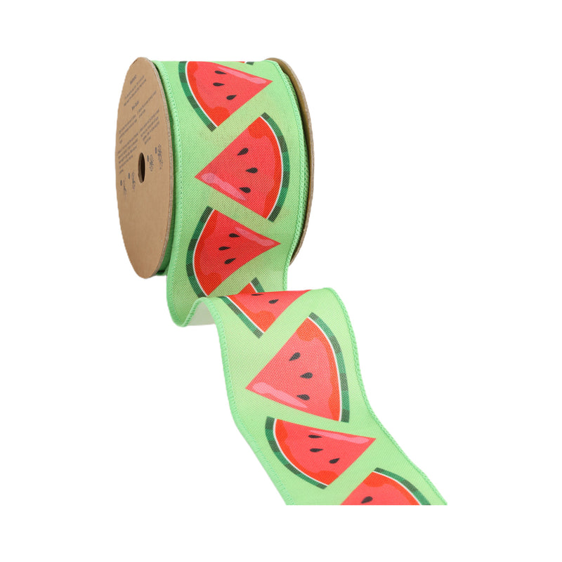 2 1/2" Wired Ribbon | Watermelon Slice on Green | 10 Yard Roll