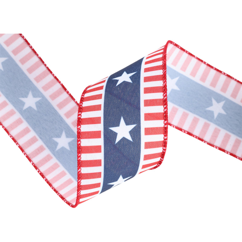 2 1/2 Wired Ribbon | Red/White/Blue Stars and Stripes | 10 Yard Roll