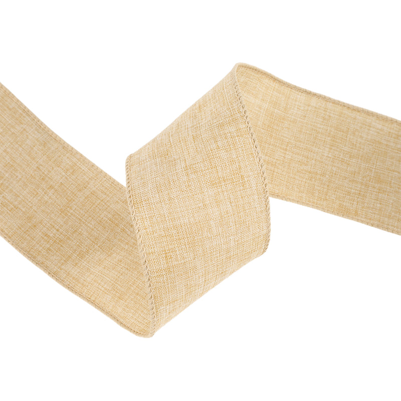 2 1/2 Wired Ribbon | Natural Linen | 10 Yard Roll